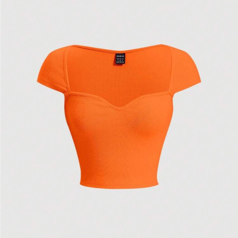 Orange sweetheart neck ribbed crop top